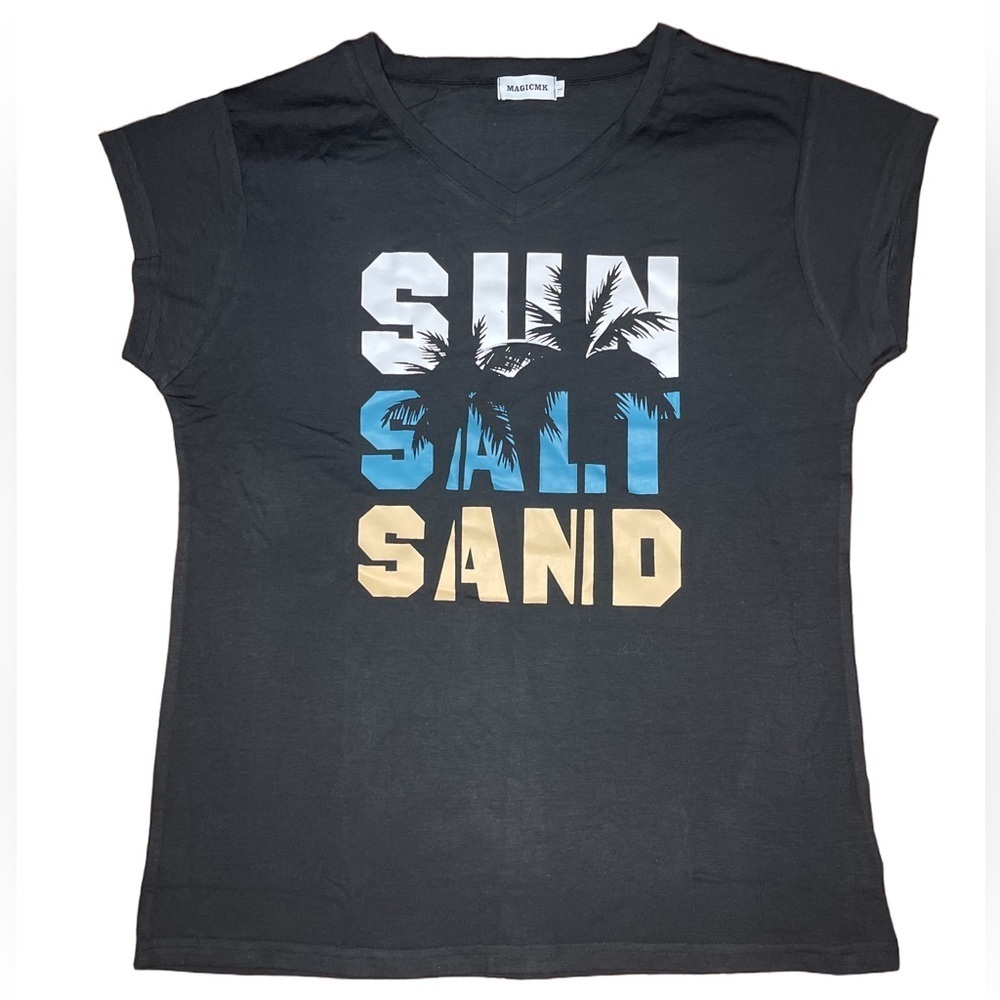 Magicmk SUN SALT SAND Palm tree Women’s Tee Large